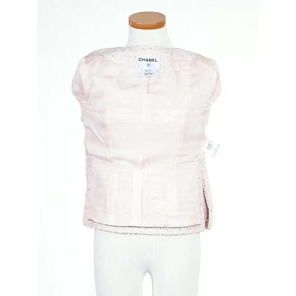 2010 CHANEL 10P Tweed Pink JACKET BRADED TRIM CC buttons FR-38